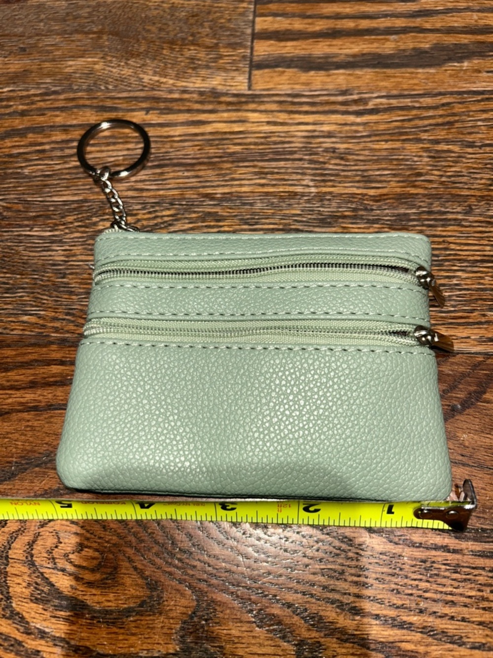 Minimal Double-Zip Keychain Coin Purse in Sage Green - Picture 3 of 7